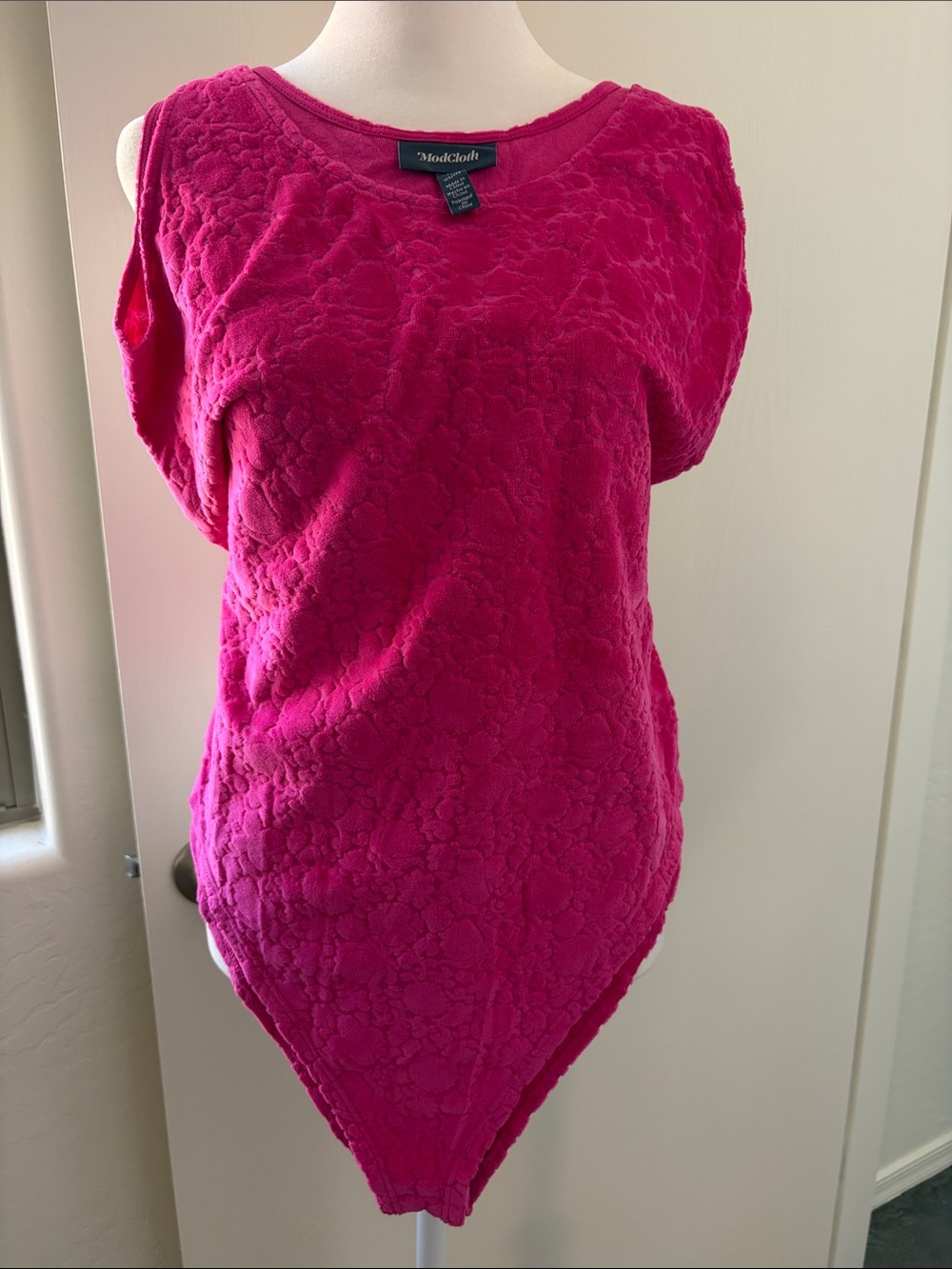 ModCloth Hot Pink Textured Sleeveless Bodysuit
